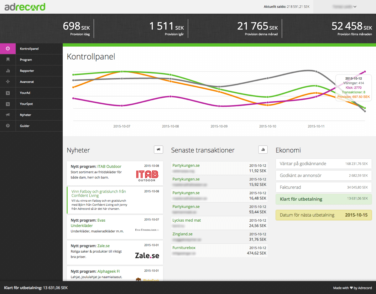 Adrecord Dashboard - Affiliate