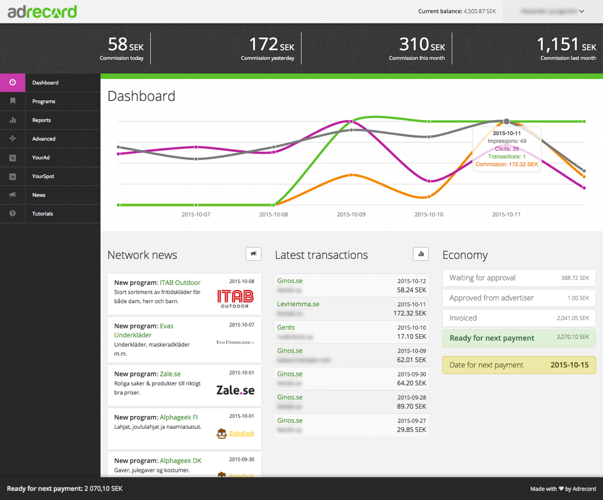 Adrecord Dashboard - Affiliate